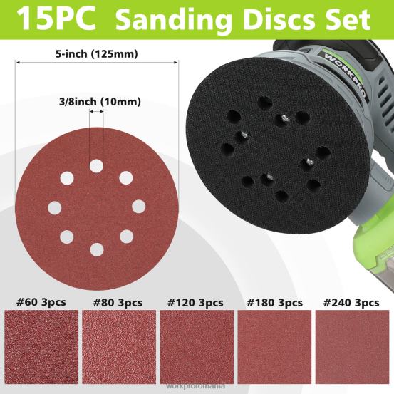 Slefuitor orbital aleatoriu electric de 2,5 amperi de 5 inchi, 6 viteze variabile de la 7000 la 14000 rpm WORKPRO 2HX80233 util instrument