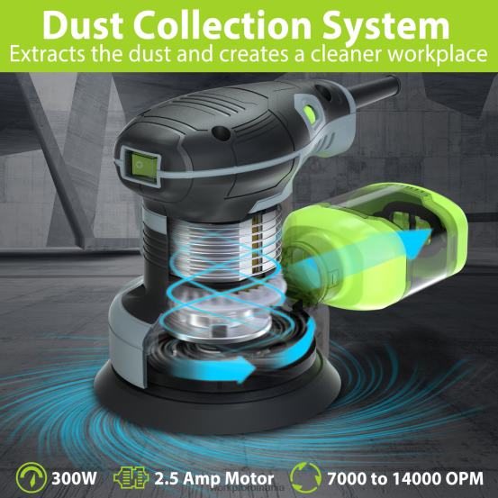Slefuitor orbital aleatoriu electric de 2,5 amperi de 5 inchi, 6 viteze variabile de la 7000 la 14000 rpm WORKPRO 2HX80233 util instrument