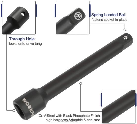 Set de 55 de bucăți de prize cu impact cu bare de extensie, oțel premium cr-v, prize sae și metrice cu carcasă de depozitare îmbunătățită WORKPRO 2HX80307 morden instrument