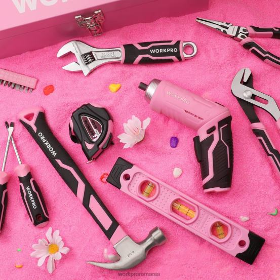Set de 75 de unelte, șurubelniță rotativă fără fir de 3,7 V și trusă de unelte de uz casnic WORKPRO 2HX80260 roz instrument