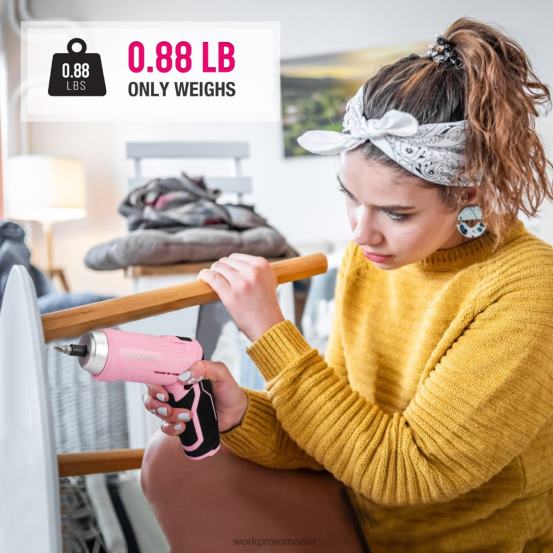 Set de 75 de unelte, șurubelniță rotativă fără fir de 3,7 V și trusă de unelte de uz casnic WORKPRO 2HX80260 roz instrument