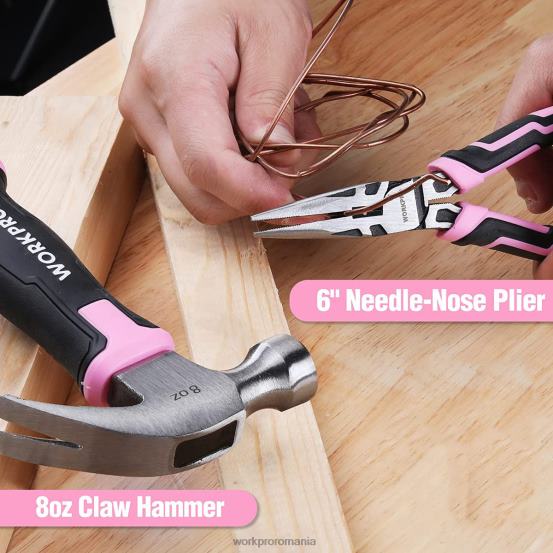 Set de scule de 52 buc, set de instrumente de acasă pentru femei cu cutie de scule de depozitare, set de instrumente de bază - panglică WORKPRO 2HX80249 roz instrument
