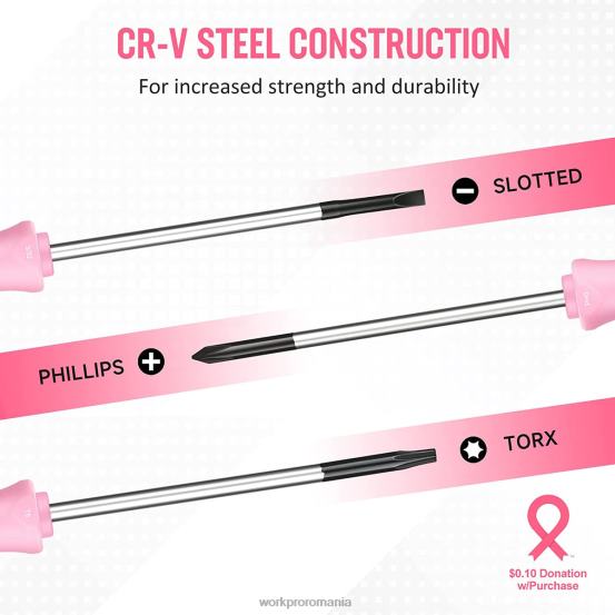 Set de șurubelnițe de precizie 10 buc, cu husă, phillips, crestat, stea torx, kit de reparare șurubelnițe mici cu vârf magnetic WORKPRO 2HX80255 roz instrument