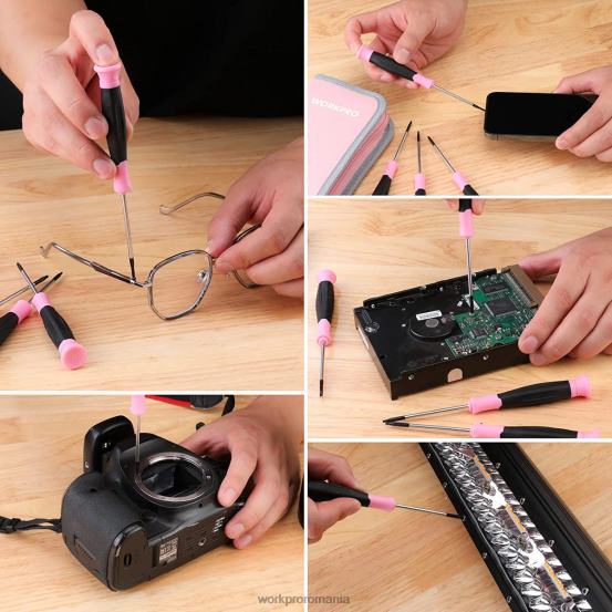 Set de șurubelnițe de precizie 10 buc, cu husă, phillips, crestat, stea torx, kit de reparare șurubelnițe mici cu vârf magnetic WORKPRO 2HX80255 roz instrument