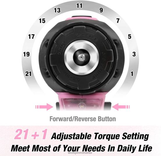 Set mașină de găurit fără fir de 20 V cu litiu-ion WORKPRO 2HX80262 roz instrument