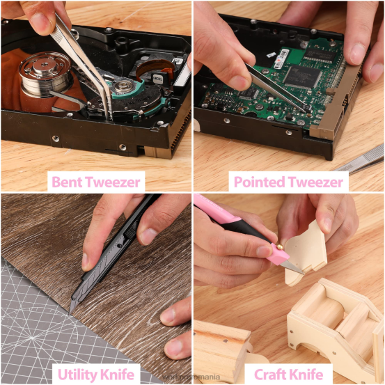 Setul de instrumente de reparație de precizie de 33 de bucăți include un set de clești WORKPRO 2HX80257 roz/albastru instrument