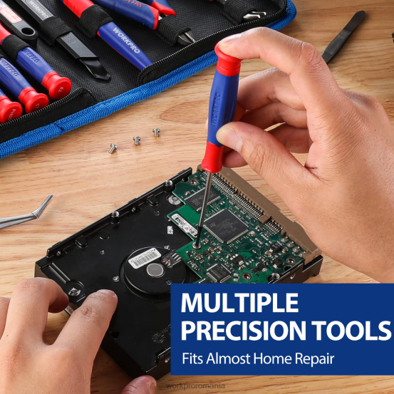 Setul de instrumente de reparație de precizie de 33 de bucăți include un set de clești WORKPRO 2HX80257 roz/albastru instrument