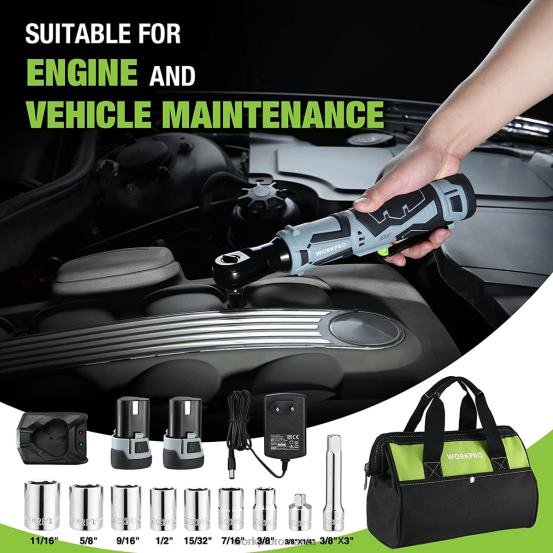 cheie electrică cu clichet fără fir, 12v 40 ft-lbs cheie electrică cu clichet 9 buc. WORKPRO 2HX80227 util instrument