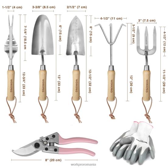 unelte de grădinărit set 7 buc, unelte de grădinărit rezistente din oțel inoxidabil WORKPRO 2HX80252 roz instrument