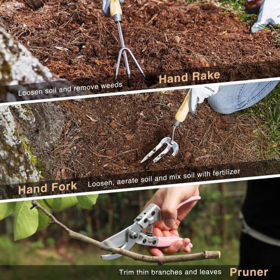 unelte de grădinărit set 7 buc, unelte de grădinărit rezistente din oțel inoxidabil WORKPRO 2HX80252 roz instrument