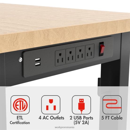 banc de lucru reglabil 2000 lbs capacitate de încărcare masă de lucru din lemn de esență tare cu prize de curent WORKPRO 2HX801 util depozitare