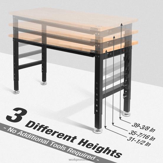 banc de lucru reglabil 2000 lbs capacitate de încărcare masă de lucru din lemn de esență tare cu prize de curent WORKPRO 2HX801 util depozitare