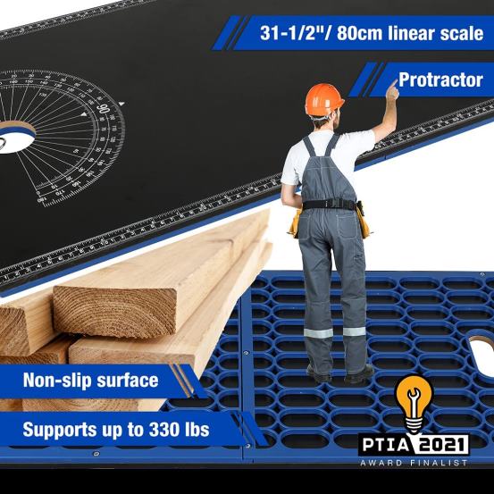 suport pentru ferăstrău de onglet Banc de lucru portabil 5 în 1 cu suport detașabil pentru ferăstrău și picioare reglabile în înălțime WORKPRO 2HX802 util depozitare