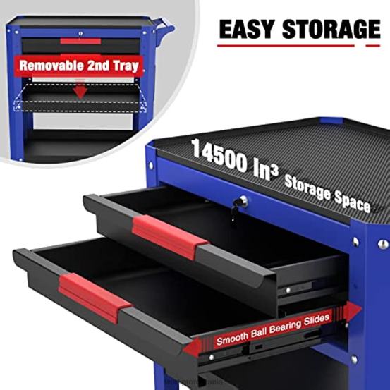 Carucior de scule rulant premium cu 2 sertare, organizator de depozitare pentru carucioare de serviciu industrial de utilitate grea cu roti si sistem de blocare WORKPRO 2HX8016 util depozitare