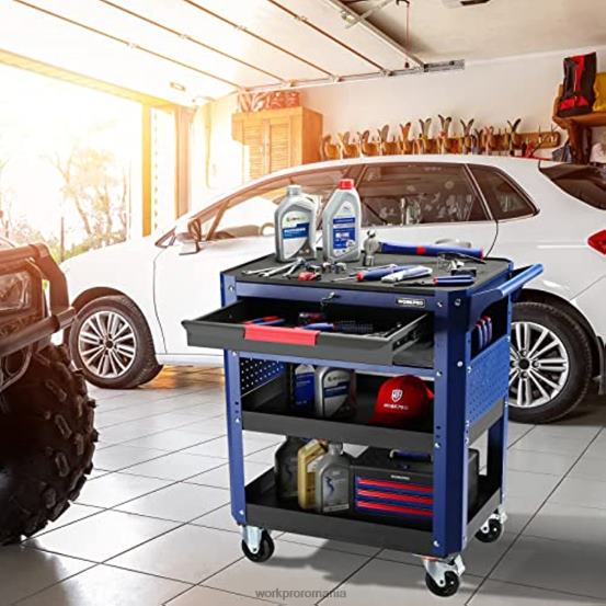 Carucior de scule rulant premium cu 2 sertare, organizator de depozitare pentru carucioare de serviciu industrial de utilitate grea cu roti si sistem de blocare WORKPRO 2HX8016 util depozitare