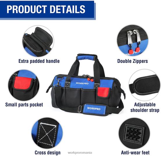 Geantă de depozitare pentru instrumente de 18 inchi, cu gura largă, cu curea de umăr reglabilă WORKPRO 2HX8027 util depozitare