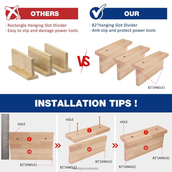 Organizator de scule electrice, suport de perete de depozitare pentru suport de găurit cu acumulator cu 5 fante pentru agățat pentru găurit, depozitare pentru unelte din lemn masiv WORKPRO 2HX8019 uti