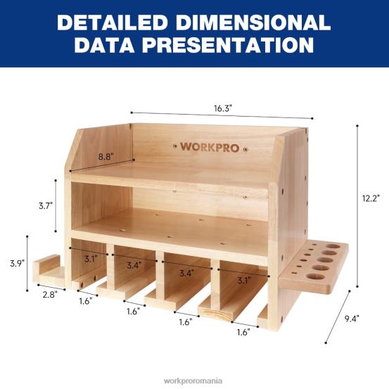 Organizator de scule electrice, suport de perete de depozitare pentru suport de găurit cu acumulator cu 5 fante pentru agățat pentru găurit, depozitare pentru unelte din lemn masiv WORKPRO 2HX8019 uti