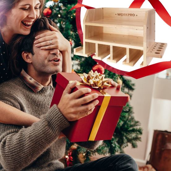 Organizator de scule electrice, suport de perete de depozitare pentru suport de găurit cu acumulator cu 5 fante pentru agățat pentru găurit, depozitare pentru unelte din lemn masiv WORKPRO 2HX8019 uti