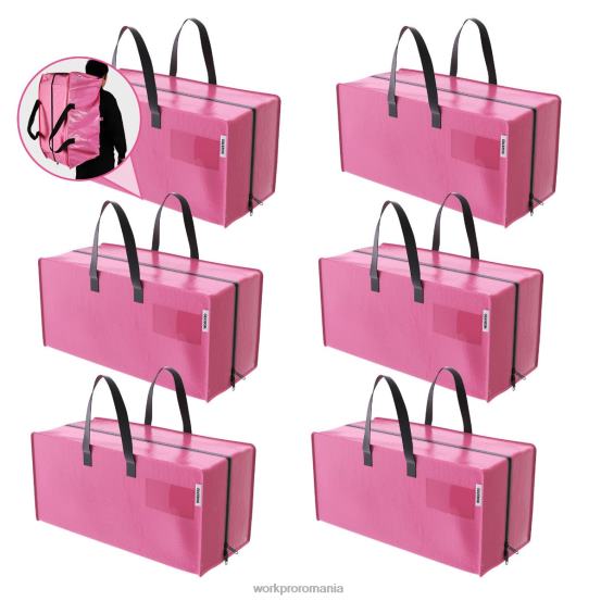 Pachet de 6 genți tote pentru depozitare, foarte mari, cu fermoare și mânere de transport, curele pentru rucsac WORKPRO 2HX80142 roz/albastru depozitare