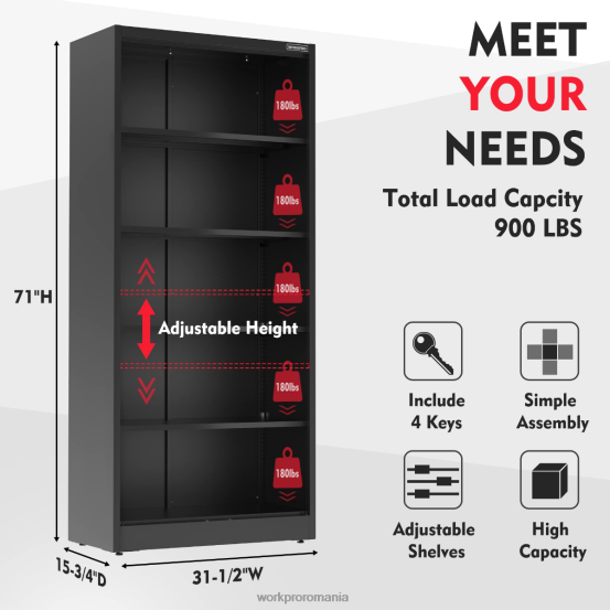 dulap depozitare, dulapuri de garaj metalice cu usi si rafturi WORKPRO 2HX8022 morden depozitare