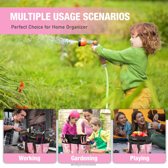 geanta pentru scule de gradina cu 9 buzunare WORKPRO 2HX80286 alb floral/roz floral depozitare