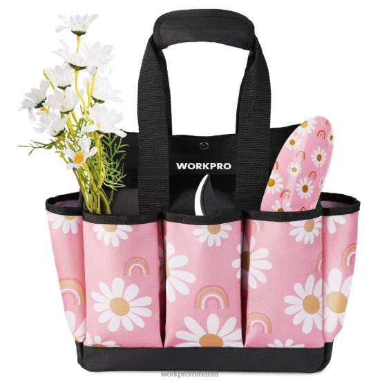 geanta pentru scule de gradina cu 9 buzunare WORKPRO 2HX80286 alb floral/roz floral depozitare