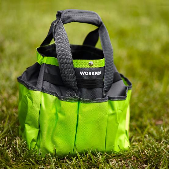 geanta pentru scule de gradina, geanta de depozitare tote de gradina cu 8 buzunare, organizator de casa pentru gradinarit interior si exterior WORKPRO 2HX80256 roz/verde depozitare