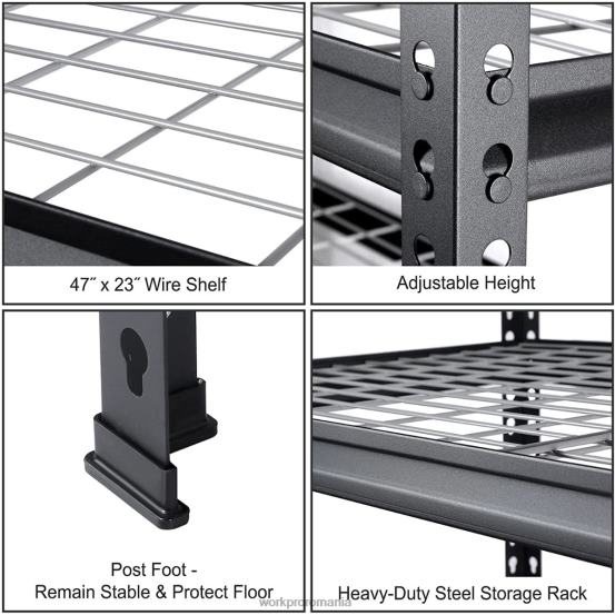 Raft metalic cu 5 niveluri, suport de depozitare reglabil pentru sarcini grele WORKPRO 2HX807 negru depozitare