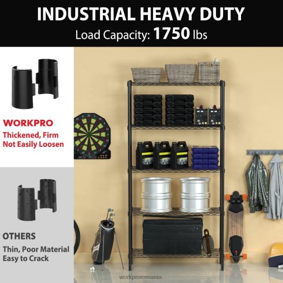 Raft pentru rafturi din sârmă pe 5 niveluri, rafturi metalice de depozitare, rafturi utilitare pentru sarcini grele WORKPRO 2HX8011 util depozitare