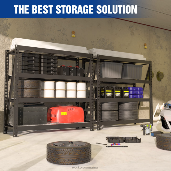 Unitate de rafturi de garaj metalice pe 4 niveluri, capacitate de 7200 lbs, rafturi reglabile industriale pentru sarcini grele WORKPRO 2HX8010 util depozitare