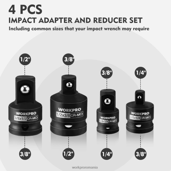 Set de adaptor și reductor pentru șofer cu impact din 4 piese, kit de conversie cheie WORKPRO 2HX8094 util instrument