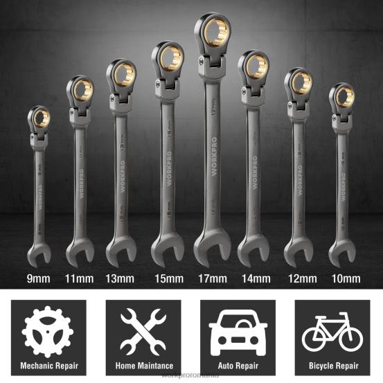 Set de chei combinate cu clichet cu cap flexibil, 8 buc, cu geanta organizatoare WORKPRO 2HX8086 util instrument