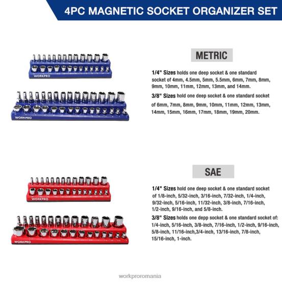 set de 4 organizatoare de receptoare magnetice WORKPRO 2HX80134 morden instrument