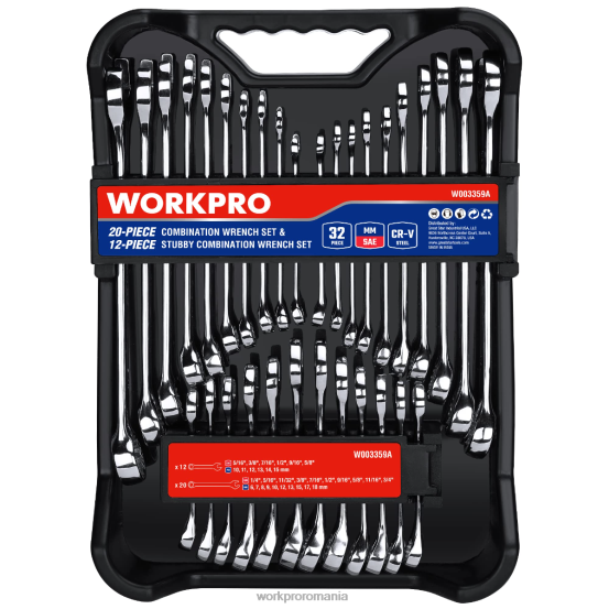 32 buc. combinație sae și metrică 12 pt set de chei obișnuite și stubby WORKPRO 2HX8092 morden instrument