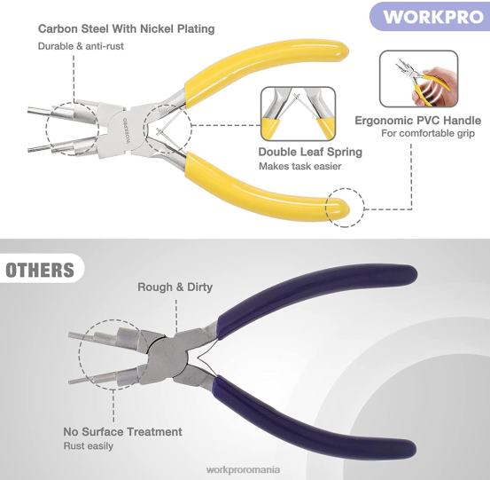 5 bucăți clești de bijuterii, instrumente de bijuterii includ clești cu bucle de sârmă 6 în 1, clești cu nas din nailon, clești cu nas îndoit, pensete ascuțite, pensete curbate WORKPRO 2HX8075 util in