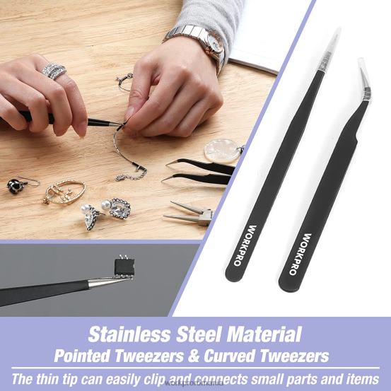 5 bucăți clești de bijuterii, instrumente de bijuterii includ clești cu bucle de sârmă 6 în 1, clești cu nas din nailon, clești cu nas îndoit, pensete ascuțite, pensete curbate WORKPRO 2HX8075 util in