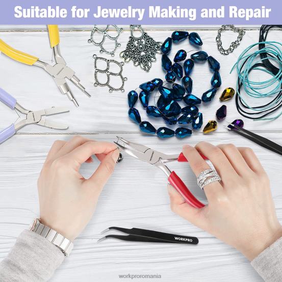 5 bucăți clești de bijuterii, instrumente de bijuterii includ clești cu bucle de sârmă 6 în 1, clești cu nas din nailon, clești cu nas îndoit, pensete ascuțite, pensete curbate WORKPRO 2HX8075 util in