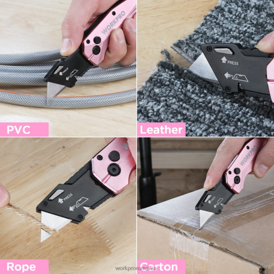 cuțit utilitar pliabil din aluminiu, 10 lame suplimentare incluse WORKPRO 2HX8054 roz instrument