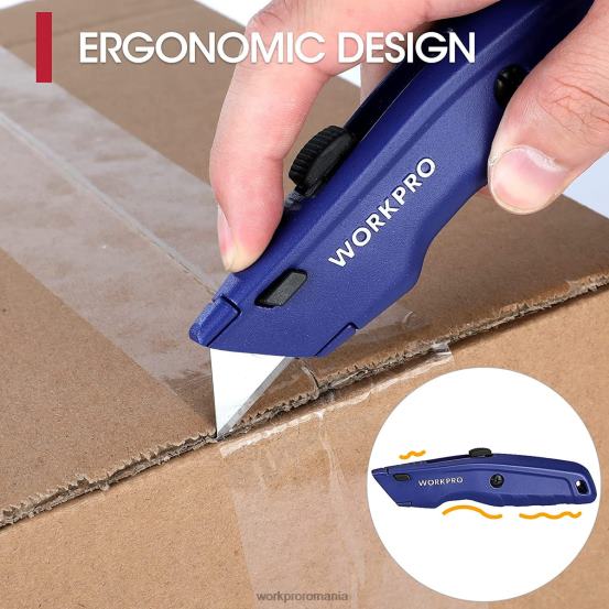 cuțit utilitar premium, tăietor retractabil complet din metal, cuțit de ras cu lamă cu schimbare rapidă, cu 10 lame suplimentare WORKPRO 2HX8051 negru/albastru/rosu instrument