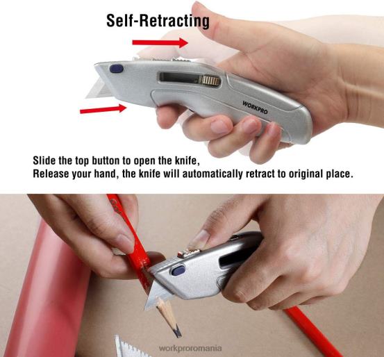 cuțit utilitar retractabil și cutie de siguranță autoretractabilă cu 2 lame suplimentare incluse WORKPRO 2HX8041 morden instrument