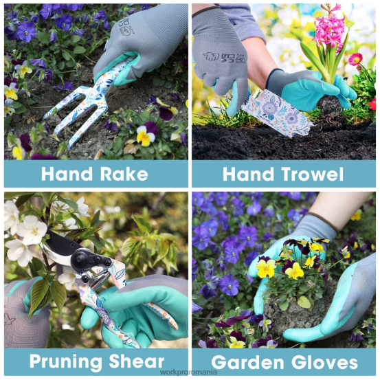 Set de 4 unelte de grădină din aluminiu WORKPRO 2HX80285 alb/roz instrument