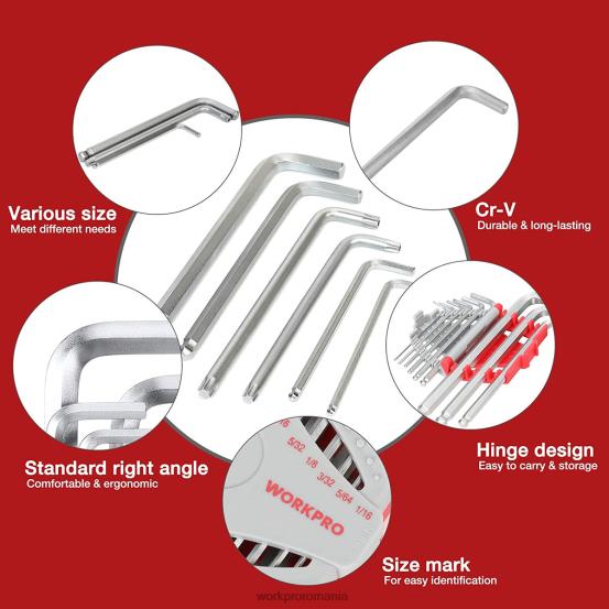 Set de chei hexagonale cu braț lung de 27 de bucăți pentru aderență excelentă și transfer de cuplu WORKPRO 2HX8062 util instrument