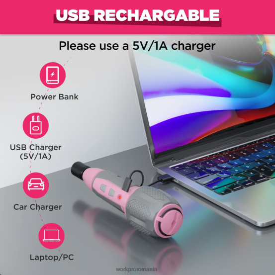 Kit de șurubelniță cu acumulator litiu-ion reîncărcabil USB de 4 V fără fir WORKPRO 2HX80236 roz/alb instrument
