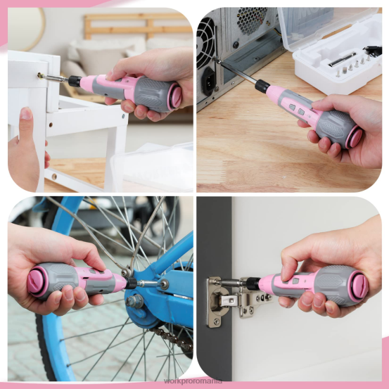 Kit de șurubelniță cu acumulator litiu-ion reîncărcabil USB de 4 V fără fir WORKPRO 2HX80236 roz/alb instrument
