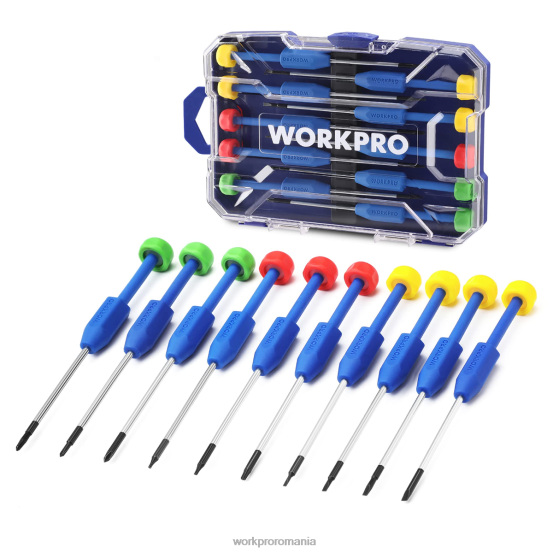 Set de șurubelnițe de precizie de 10 bucăți cu carcasă, Phillips, crestat, stea Torx, set de instrumente pentru repararea șurubelnițelor magnetice, mâner antiderapant WORKPRO 2HX80103 nou instrument