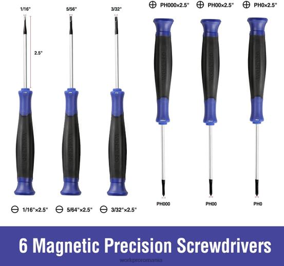 Set de șurubelnițe magnetice, 16 buc șurubelnițe de precizie torx cu crestătură Phillips cu magnetizator WORKPRO 2HX8098 nou instrument