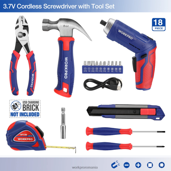 Trusă de instrumente pentru acasă 18 buc WORKPRO 2HX80102 roz/albastru instrument