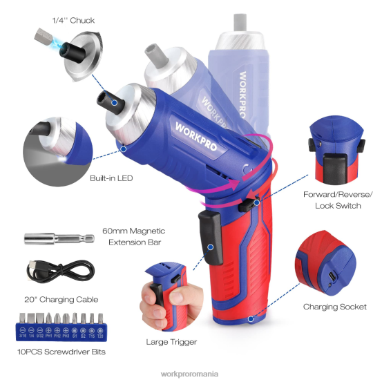 Trusă de instrumente pentru acasă 18 buc WORKPRO 2HX80102 roz/albastru instrument