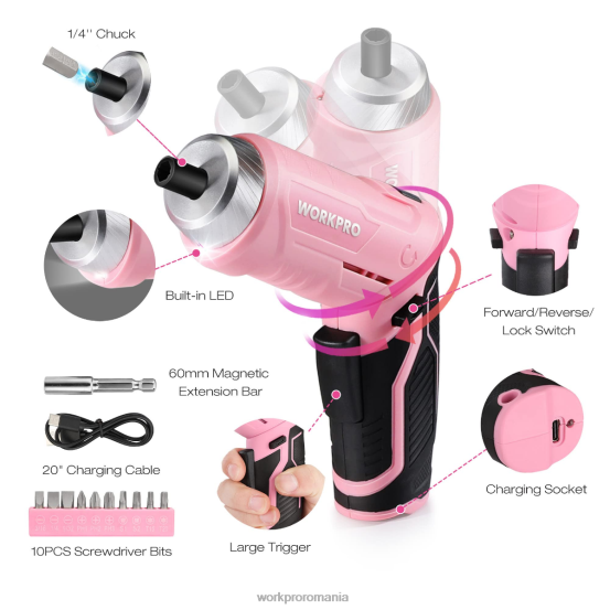 Trusă de instrumente pentru acasă 18 buc WORKPRO 2HX80102 roz/albastru instrument